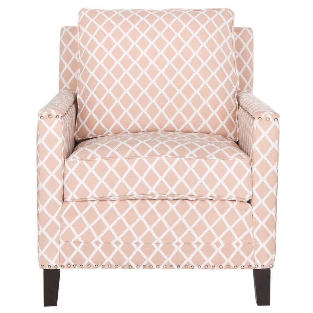 Peach Pink and White Plaid Leather Accent Chair