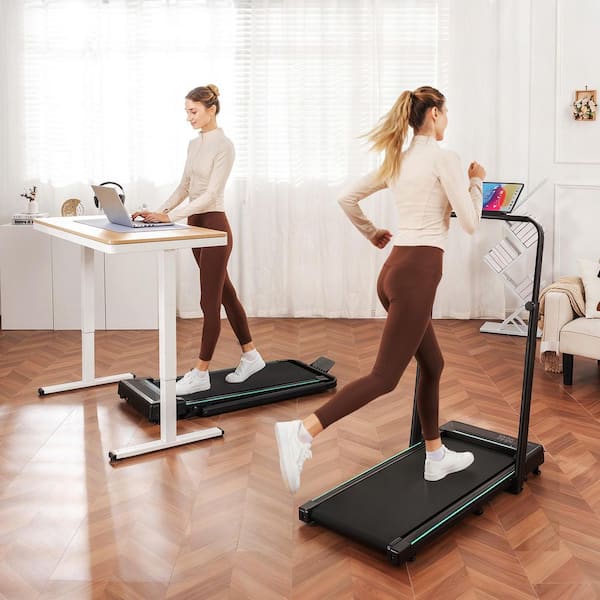 Walking Pad Treadmill w/Adjustable-Height Handlebar 3HP Quiet Foldable Under-Desk Treadmill 350 lbs. Portable Treadmill