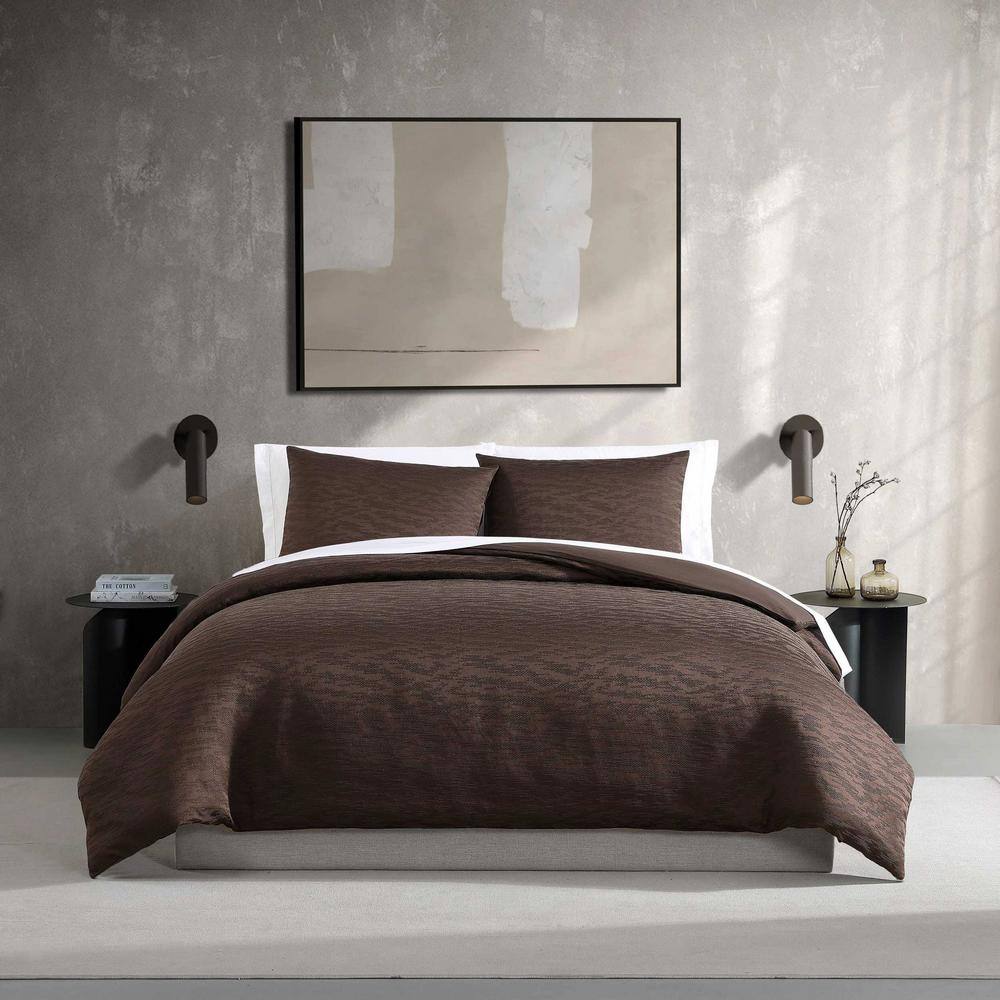 VERA WANG Illusion Lines 3-Piece Brown Jacquard Polyester Queen Duvet ...