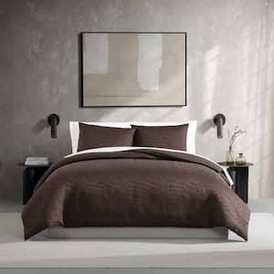 Illusion Lines 3-Piece Brown Jacquard Polyester Queen Duvet Cover Set