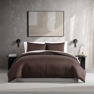 Illusion Lines 3-Piece Brown Jacquard Polyester King Duvet Cover Set