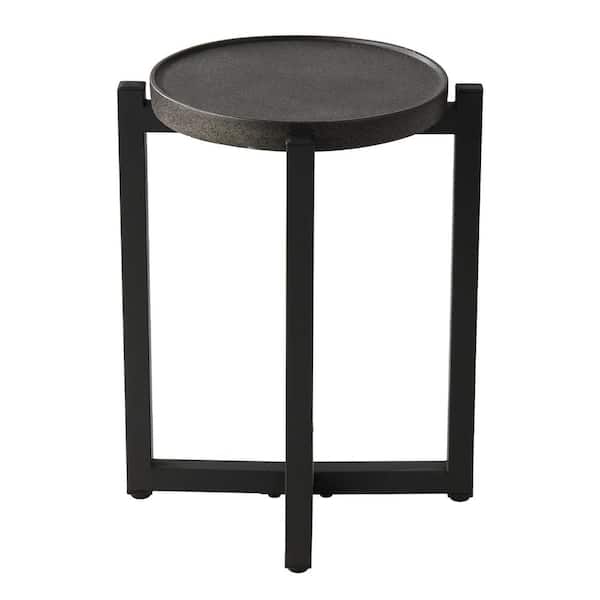 Zeus & Ruta 13 in. Dark Grey Round Outdoor Side Table for Living Room Bedroom Garden Outdoor