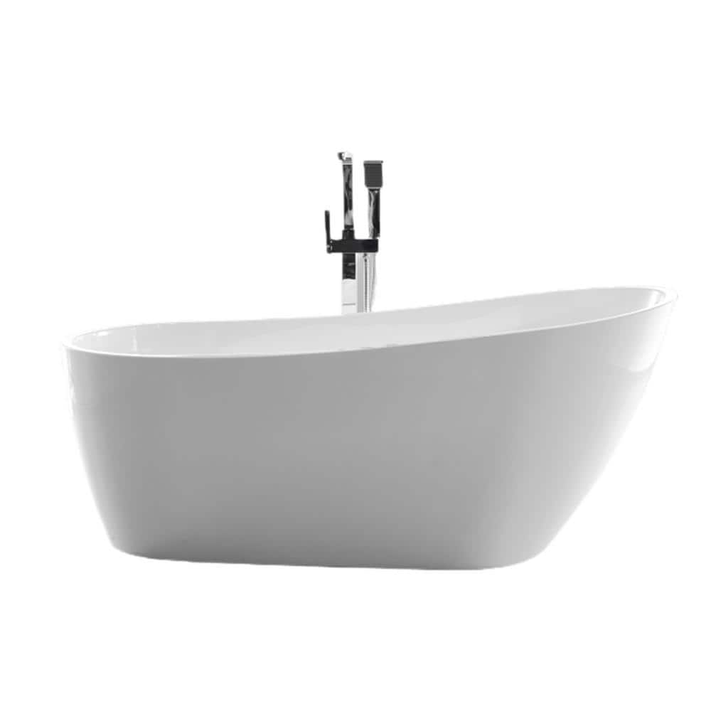55" White Acrylic Freestanding Soaking Bathtub