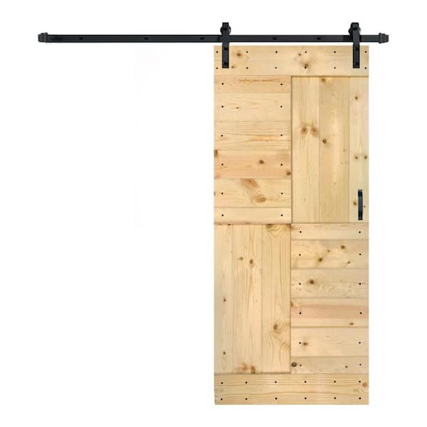 ISLIFE S Series 36 in. x 84 in. Unfinished DIY Solid Wood Sliding Barn Door with Hardware Kit