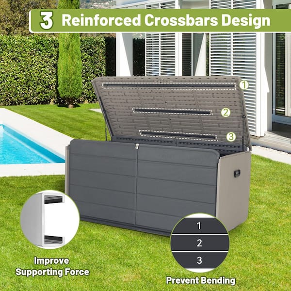 260 Gal. Plastic Deck Box,Large Patio Storage Box w/ Wheels & Waterproof Lid,Lockable for Cushions, Garden,Pool Supplies