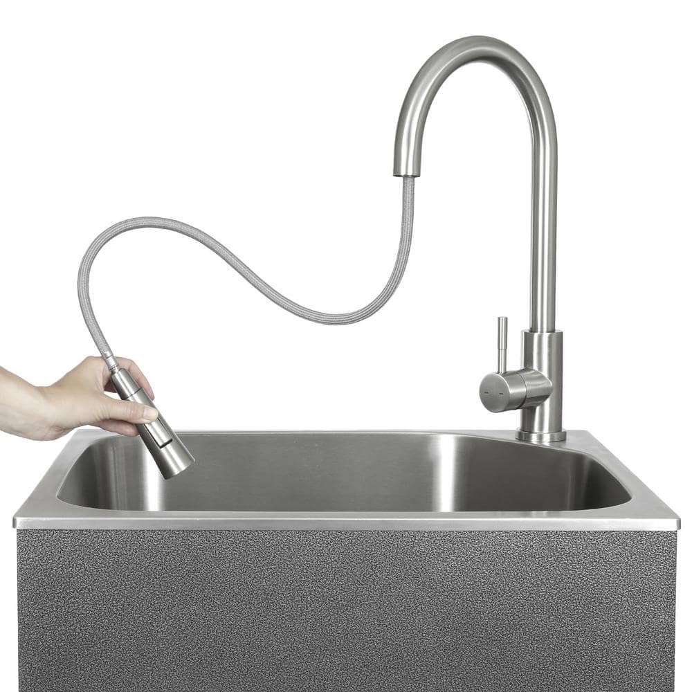 Compact Stainless Steel Drop-In Laundry Sink with Faucet and Cabinet
