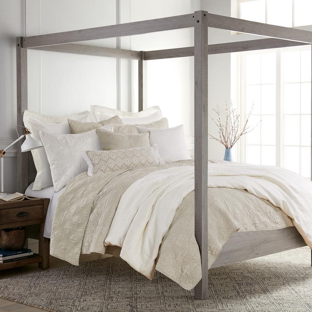 Cream Queen Size Washed Linen Duvet Cover Set