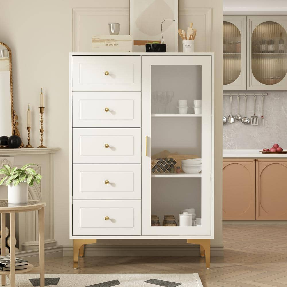 Fufuandgaga White Wooden Accent Storage Cabinet Sideboard Bookcase With Metal Legs Shelves And