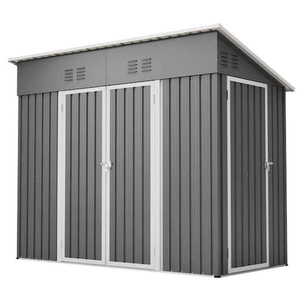 4 ft. W x 8 ft. Gray Outdoor Tool Shed, Slope-Roof Reinforced Storage Shed with Weatherproof Sloping Roof & 4 Air Vents