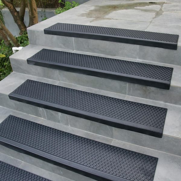 Rubber-Cal Azteca Black 9.75 in. W x 29.75 in. L Indoor Outdoor Stair  Treads Rubber Step Mats 10-104-008-6pk - The Home Depot