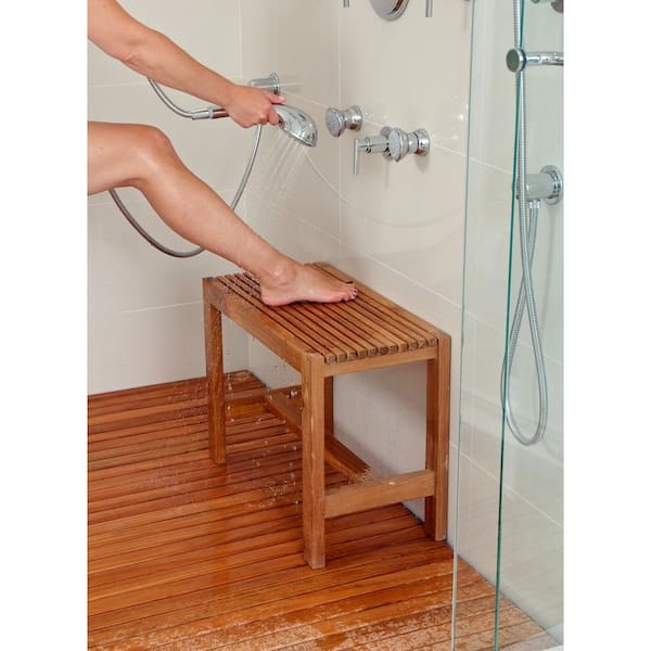 Shower with teak bench sale