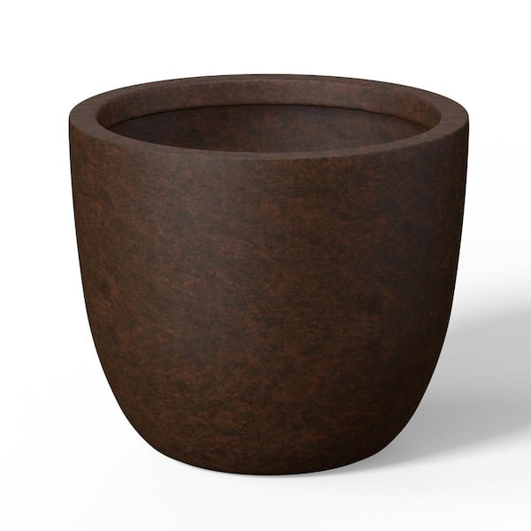 14 in. Medium Earthy Brown (Enhanced Interior) Concrete Round Planter / Pot with Drainage Holes