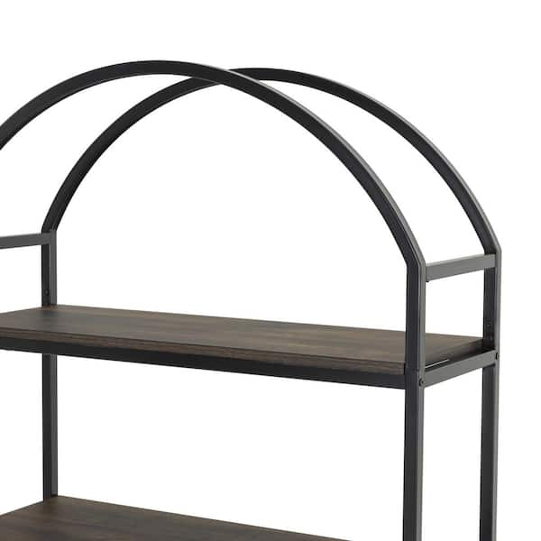 5 Shelf Etagere Arched Bookcase, 72Tall Metal Bookshelf with Wood Shelving, Gold / Black - 2 PC