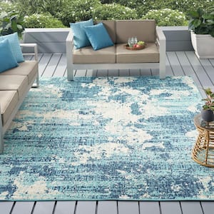 Oxbow Blue/Ivory 8 ft. x 10 ft. Indoor/Outdoor Patio Area Rug