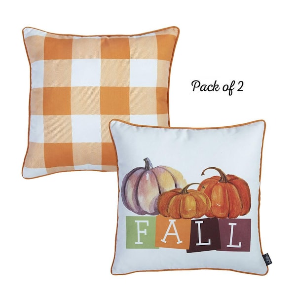 Fall Linen Blend Throw Pillow Case, Pumpkin Square Cushion Case