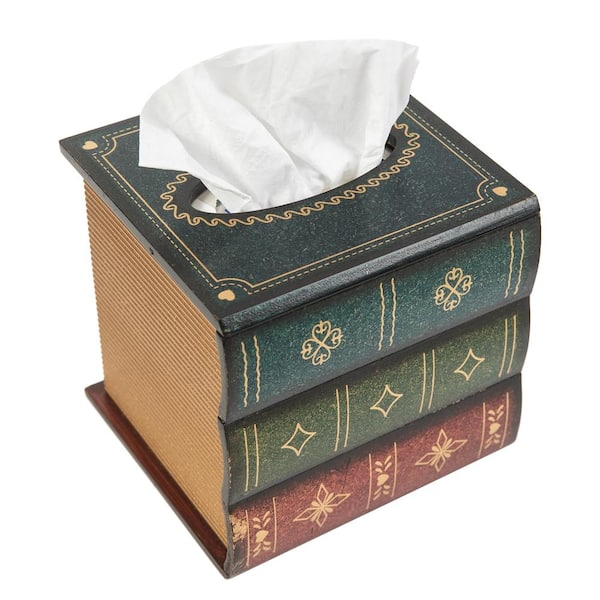 Classic Retro Wooden Book Tissue Box Cover, Square Tissue Holder for Home Decor, Kitchen, Office, Green