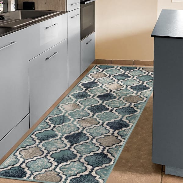 Viking Deep Royal 2.6 ft. x 10 ft. Contemporary Trellis Non-Slip Runner Rug