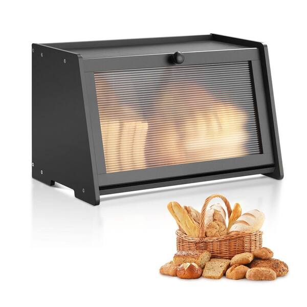Bread Box for Kitchen Counter, Large Capacity Bamboo Bread Storage Container, Wooden Breadbox Organizer Panel