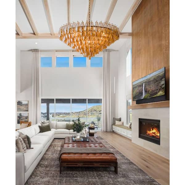Modern Chandelier 37 in. 14-Lights Globe Gold Chandelier w/ Smoky Glass, Chandelier for Dining Room, Living Room, Foyer