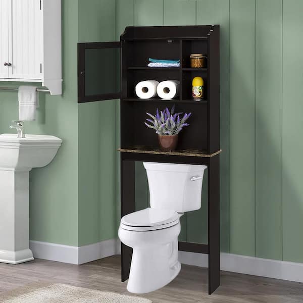 23.25 in. W x 69 in. H x 7.25 in. D Black Over-the-Toilet Storage Cabinet