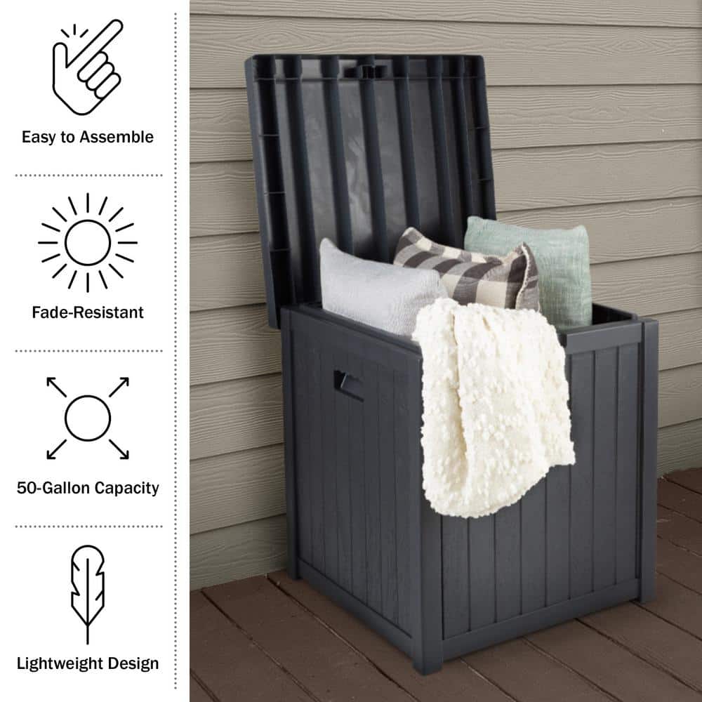 Gray 50-Gallon Lockable Plastic Deck Storage Box