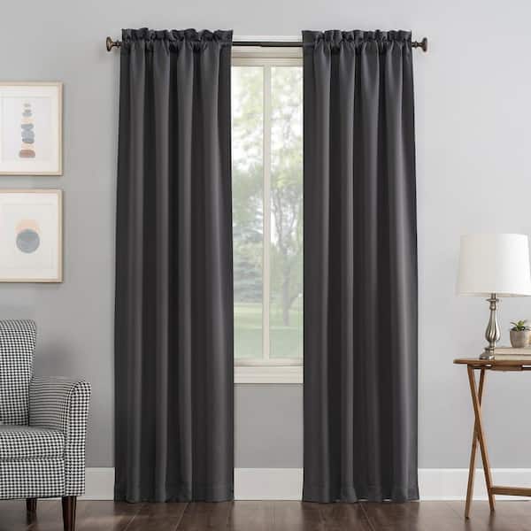 Sun Zero Gavin Energy Saving Charcoal Polyester 40 in. W x 95 in. L Rod Pocket Blackout Curtain (Single Panel)