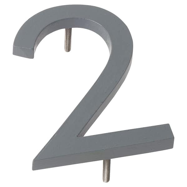 Montague Metal Products 4 in. Gray Aluminum Floating or Flat Modern House Number 2