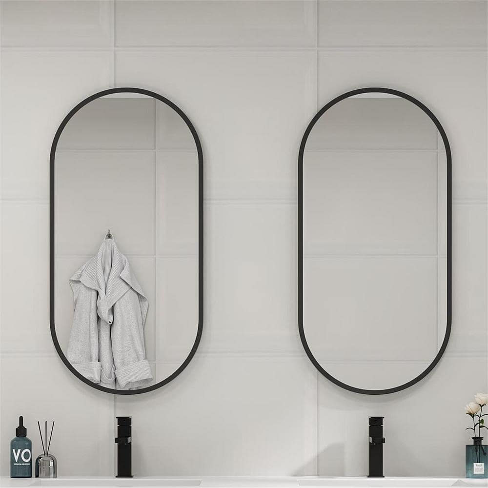 ANGELES HOME 18 in. W x 35 in. H Oval Aluminum Framed Wall Bathroom