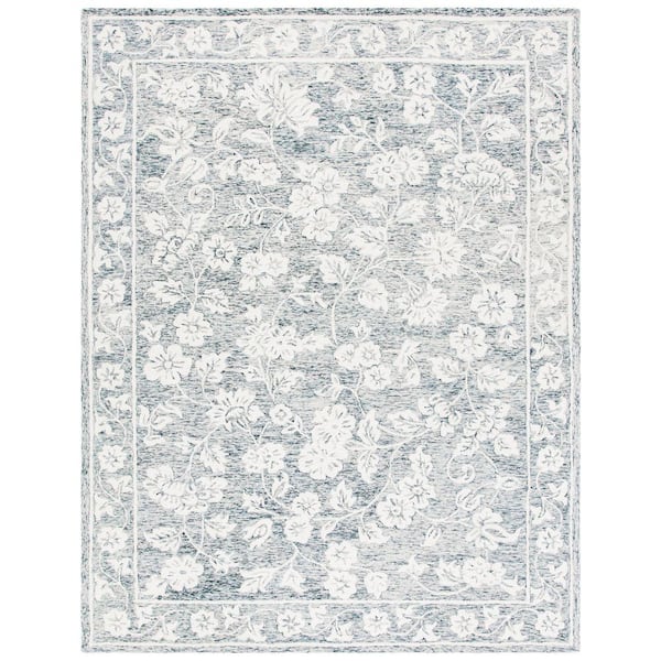 Capri Blue/Ivory 8 ft. x 10 ft. Border Scroll Floral Area Rug