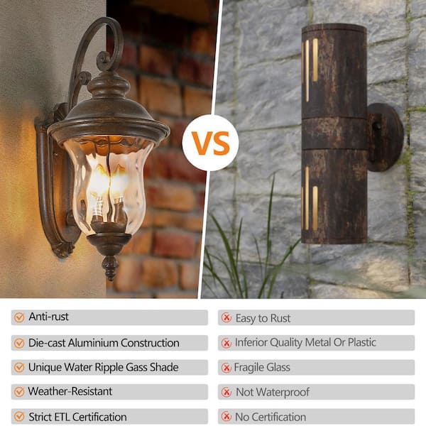 FIRHOT 22 in. Vintage Outdoor Waterproof Wall Lantern Brown