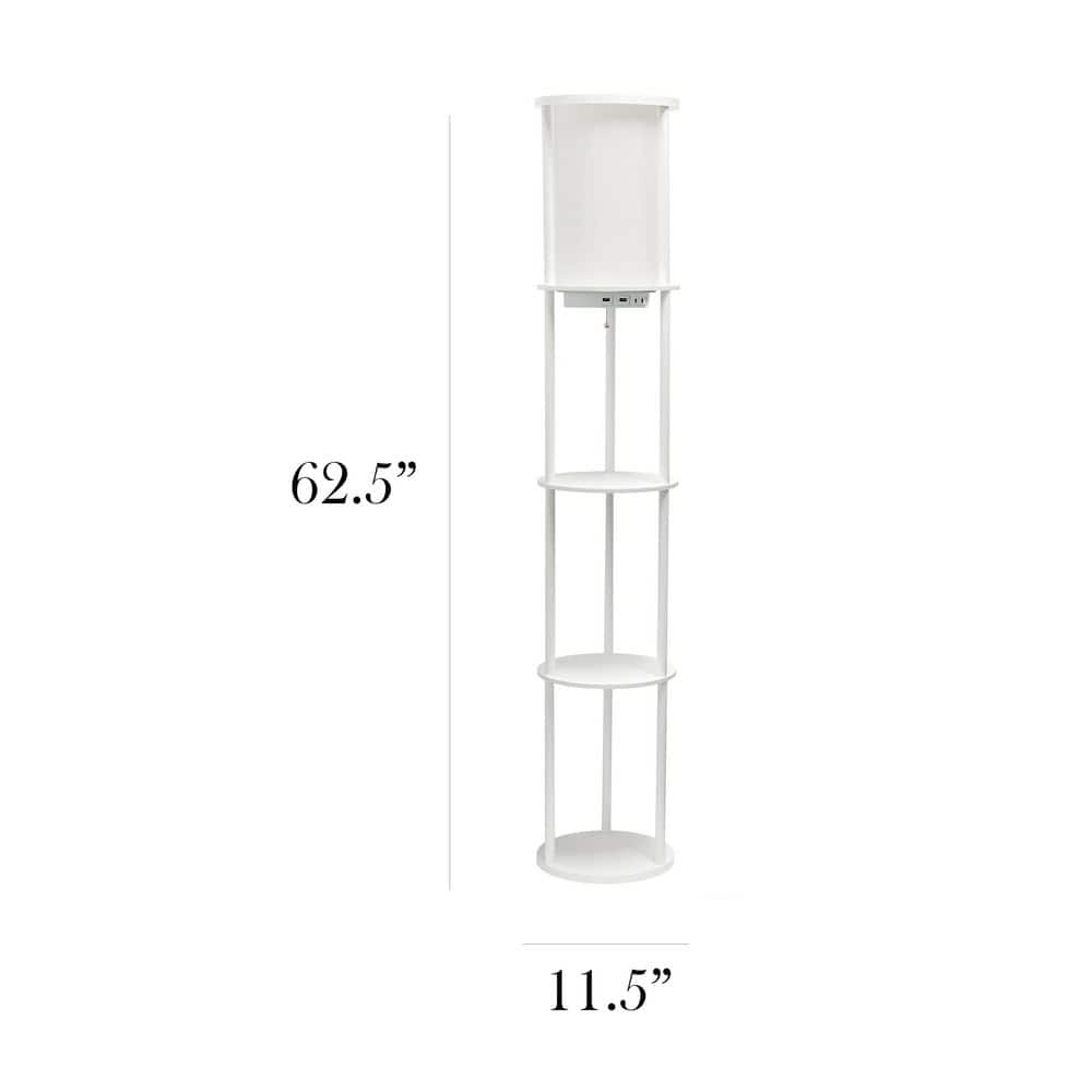 White Adjustable 3-Shelf Floor Lamp with USB Ports