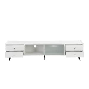 67 in. W x 13.7 in. D x 16.7 in. H White Wood TV Stand Linen Cabinet with 4 Drawers and 2 Fluted Glass Doors
