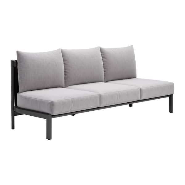 ZUO Horizon Gray Frame 1-Piece Powder Coated Aluminum Outdoor Couch with Gray Cushions