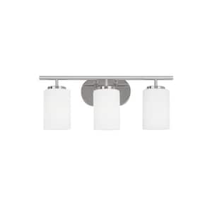 Oslo 20 in. 3-Light Chrome Transitional Contemporary Wall Bathroom Vanity Light with Cased Opal Etched Glass Shades