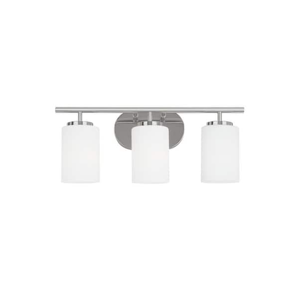 Generation Lighting Oslo 20 in. 3-Light Chrome Transitional Contemporary Wall Bathroom Vanity Light with Cased Opal Etched Glass Shades