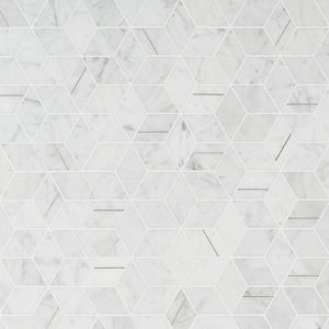 Utopia Carrara 13.58 in. x 11.73 in. Polished Marble and Brass Wall Mosaic Tile (1.11 sq. ft./Each)