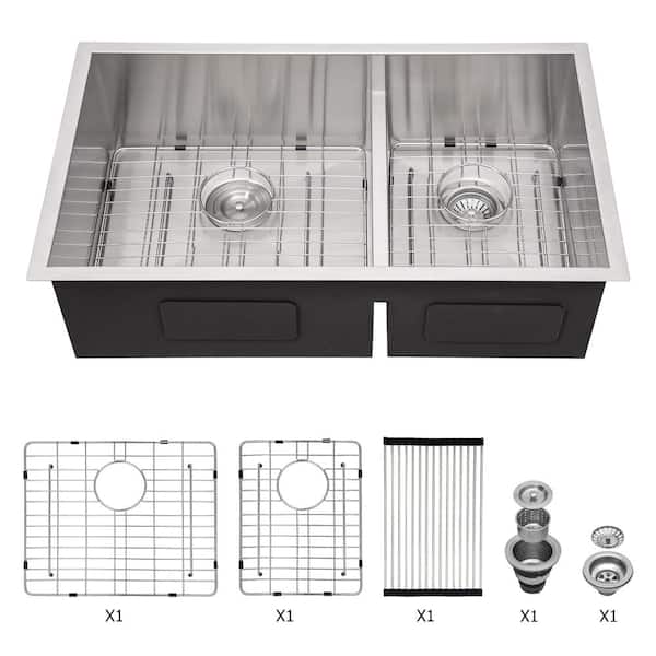 28 in. Undermount Single Bowl 16 Gauge Brushed Nickel Stainless Steel Kitchen Sink with Bottom Grids