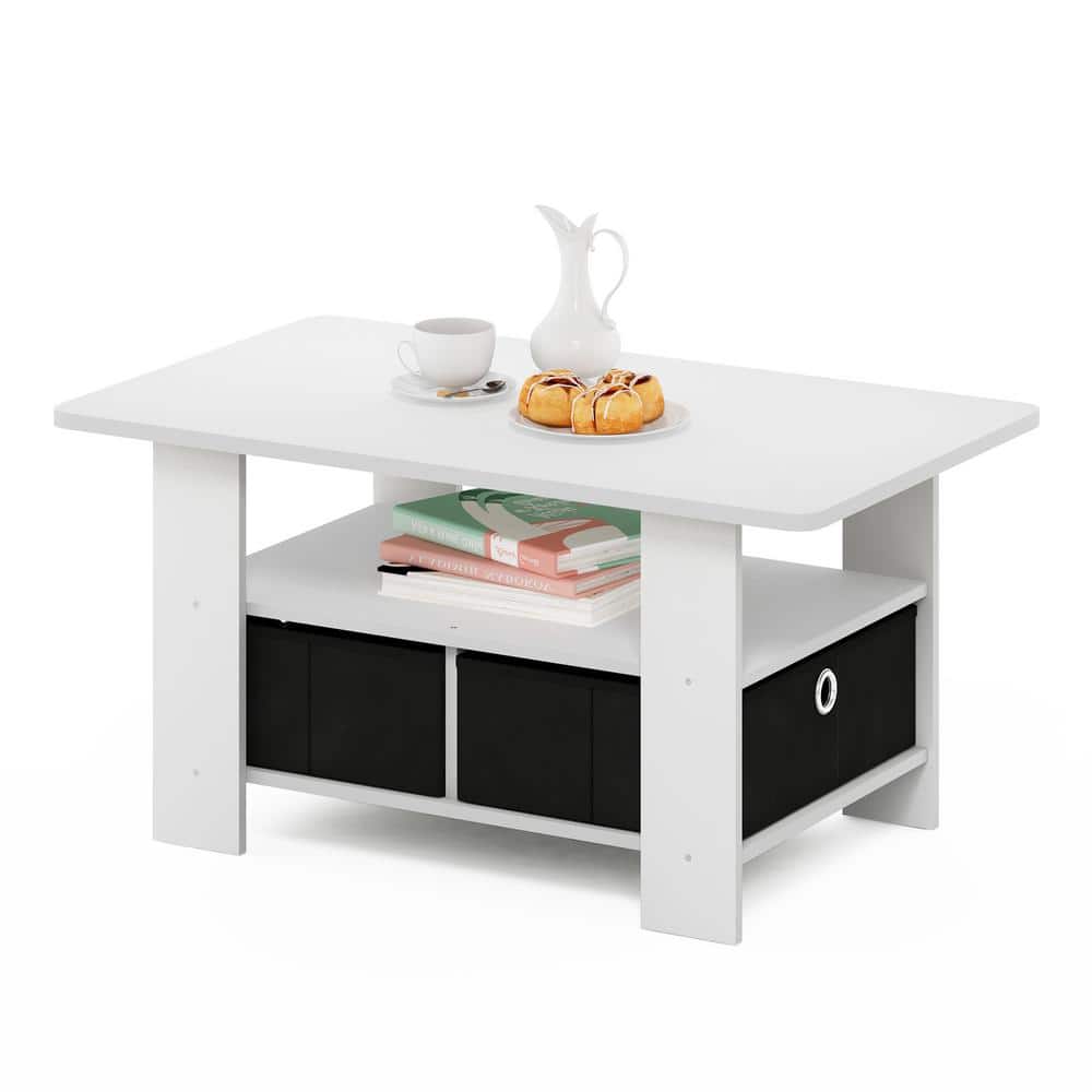 White and Black Rectangular Wood Coffee Table with Storage