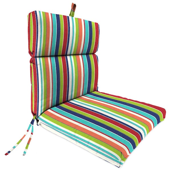 Jordan Manufacturing Sunbrella 22" x 44" Carousel Confetti Multicolor Stripe Rectangular French Edge Outdoor Chair Cushion