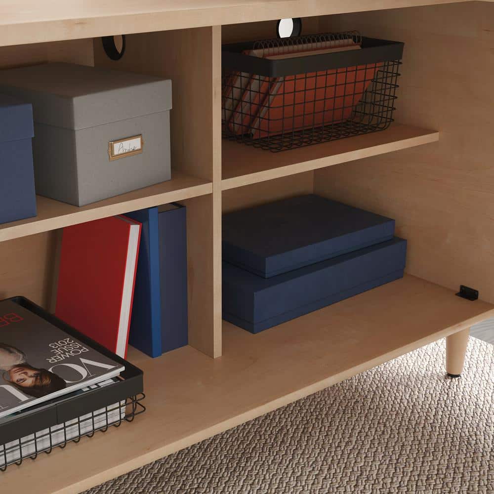 Clifford Natural Maple L-Shaped Computer Desk with Keyboard Tray and Filing Cabinet