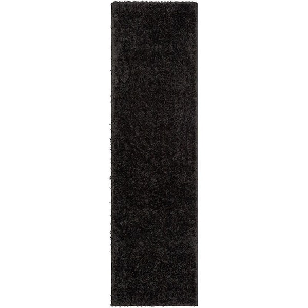 Well Woven Elle Basics Emerson Solid Shag Black 2 ft. 7 in. x 9 ft. 6 in. Runner Area Rug