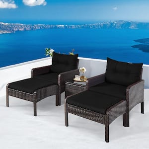 5-Piece Wicker Outdoor Patio Set Sectional Rattan Wicker Furniture Set with Black Cushion