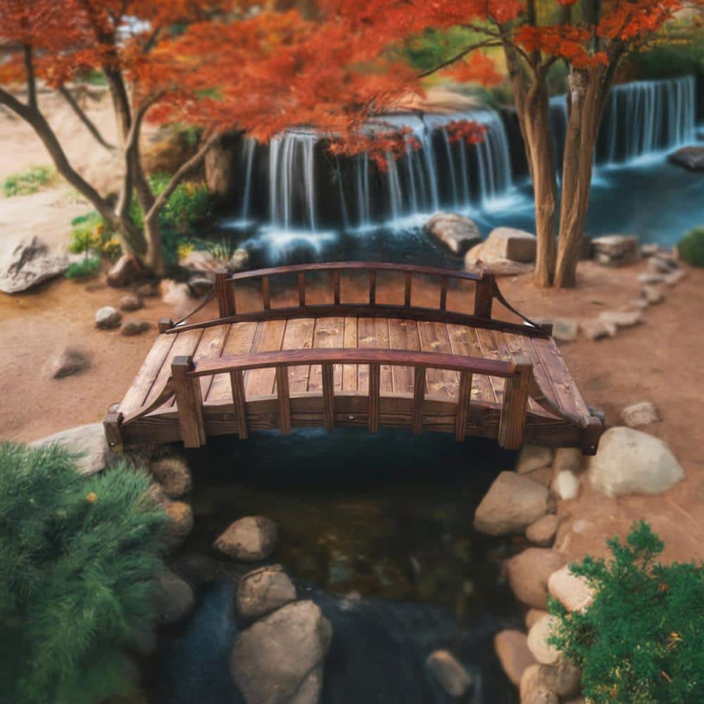 6-Foot Brown Wood Garden Bridge with Arched Design