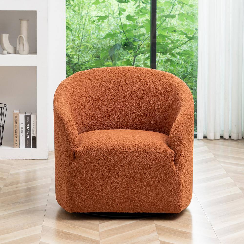 Caramel Boucle Upholstered Swivel Barrel Accent Chair