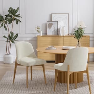 Drum Willin Upholstered Modern White Dining Chairs with Oak Leg (Set of 2)