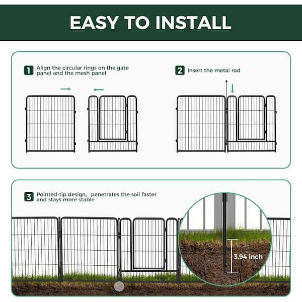 22 in. L x 24 in. H. Black Metal Garden Fence Outdoor, Heavy Duty