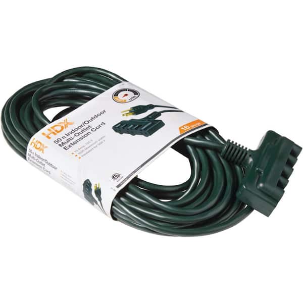 Hdx 50 Ft 16 3 Tri Tap Indoor Outdoor, Home Depot Outdoor Extension Cord White
