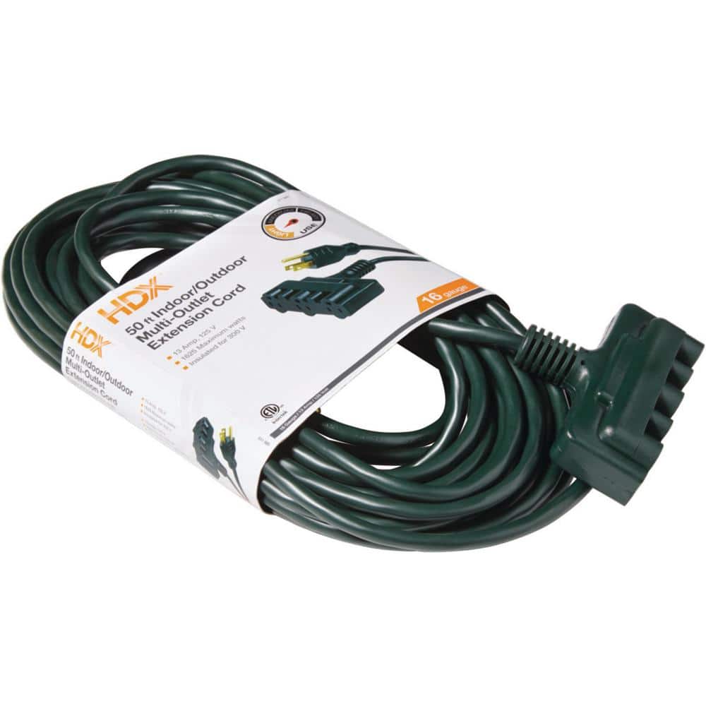 HDX 50 ft. 16/3 Tri-Tap Indoor/Outdoor Landscape Extension Cord
