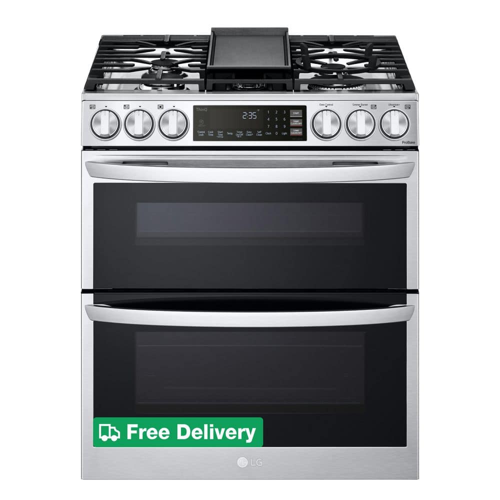 6.9 cu. ft. Smart Slide-In Double Oven Gas Range with ProBake and InstaView in PrintProof Stainless Steel