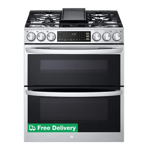 6.9 cu. ft. Smart Slide-In Double Oven Gas Range with ProBake and InstaView in PrintProof Stainless Steel